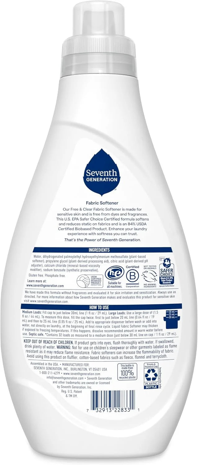 Seventh Generation Fabric Softener, 32 Fluid Ounce