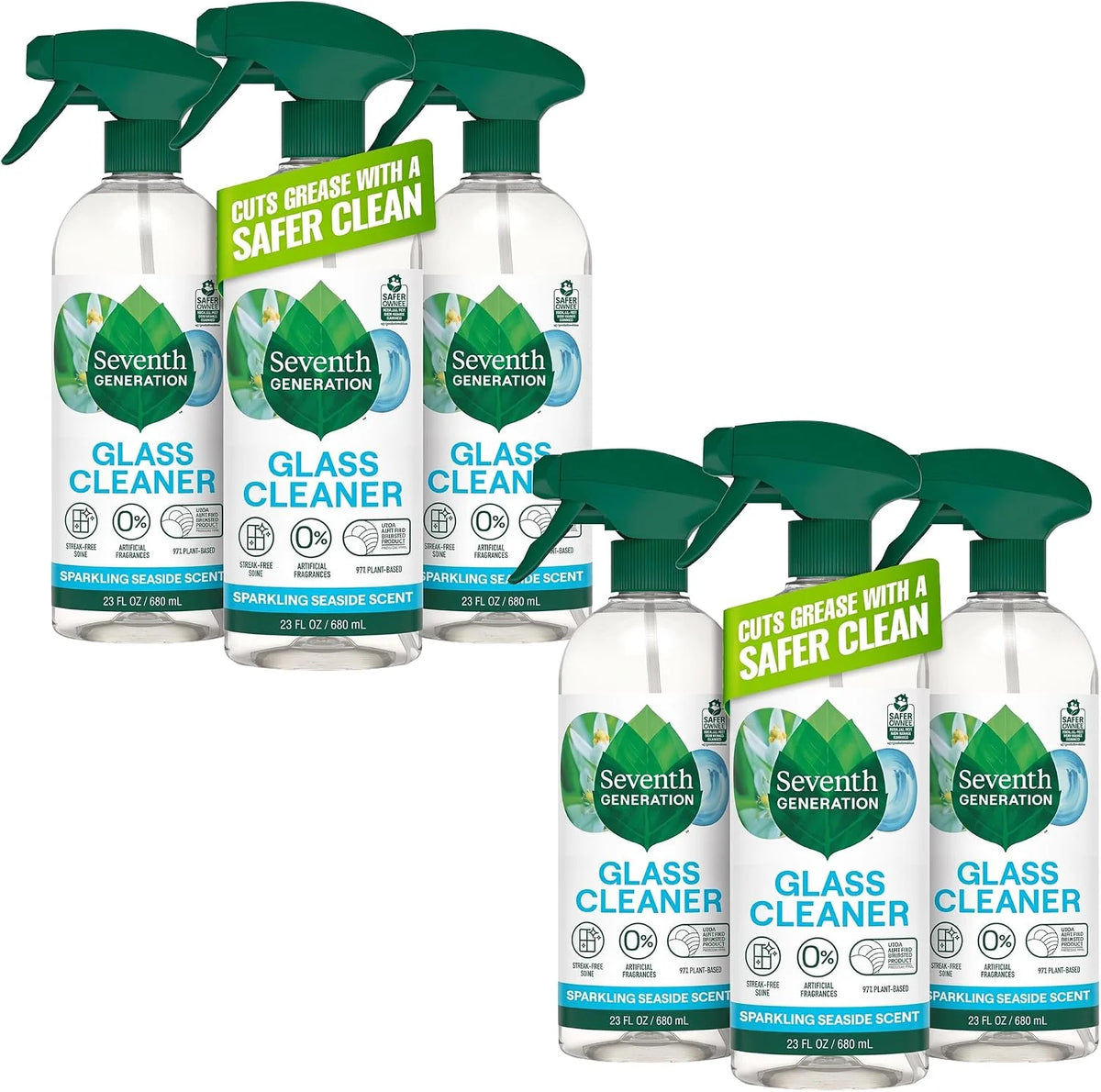 Seventh Generation Glass Cleaner,Biodegradable Formula,Sparkling Seaside Scent,23 oz,(Pack of 8)