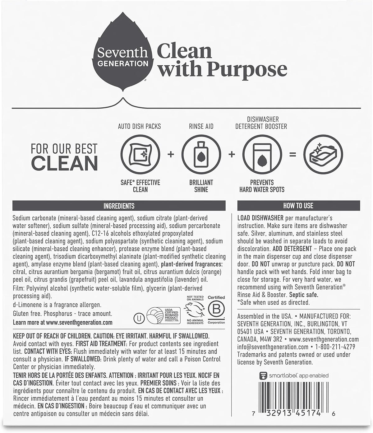 Seventh Generation Power+ Dishwasher Packs, Fresh Citrus Scent, Pack of 5
