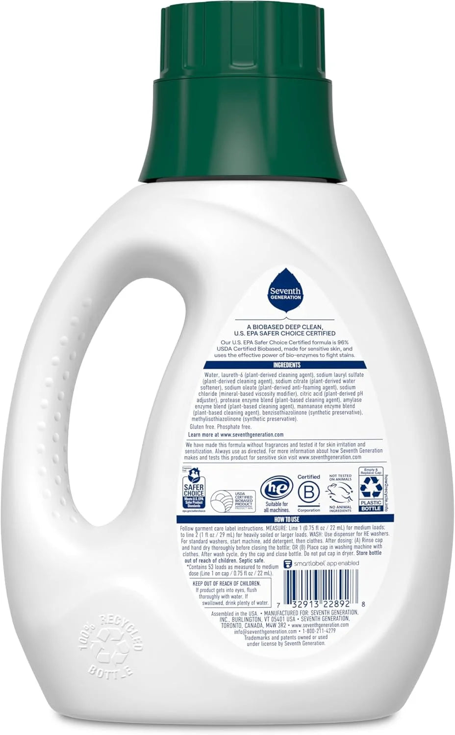 Seventh Generation Laundry Detergent, Free & Clear, 40 oz, 53 Loads