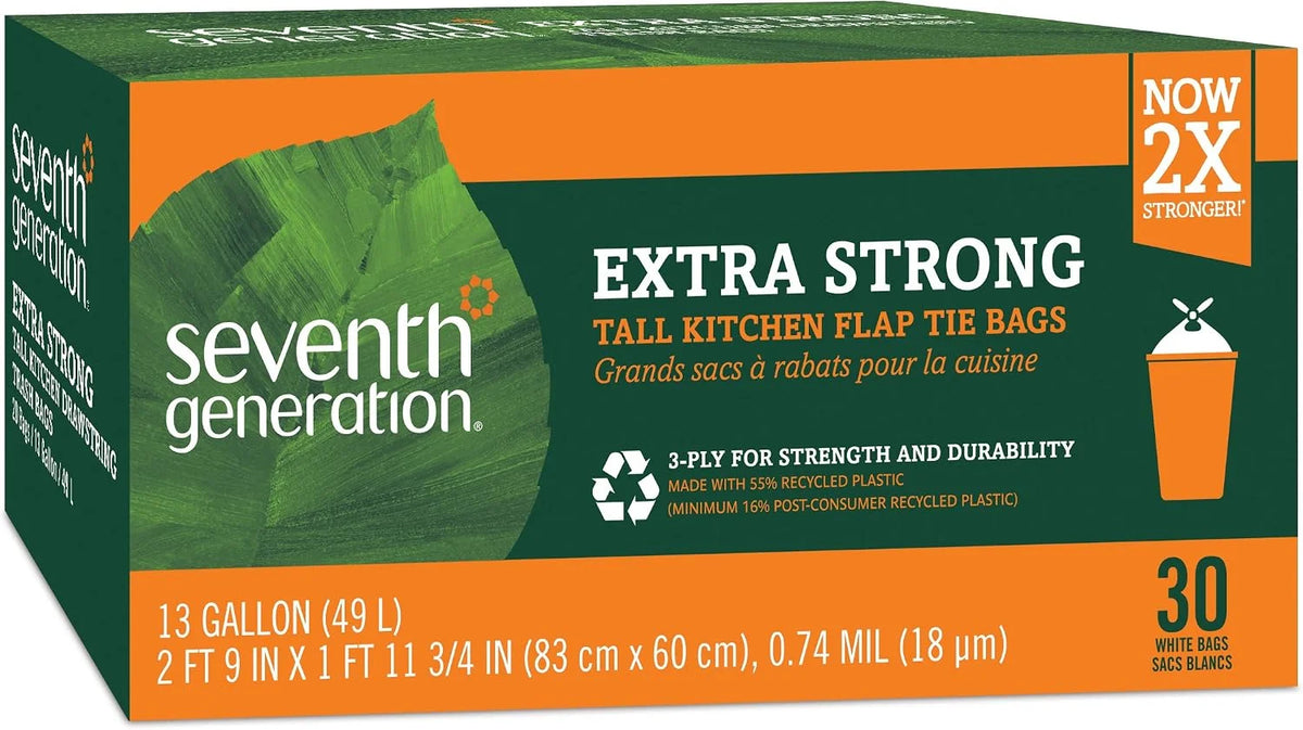 Seventh Generation Tall Kitchen Trash Bags, 13 Gallon, 30 Ct, 12-Pack